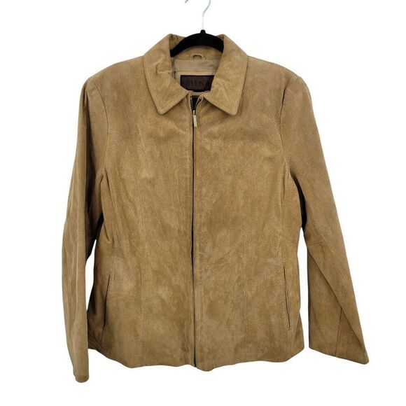 Vtg Womens Siena Camel Suede Genuine Leather Jacket Shacket Sz L Zip Neutral - Picture 11 of 11